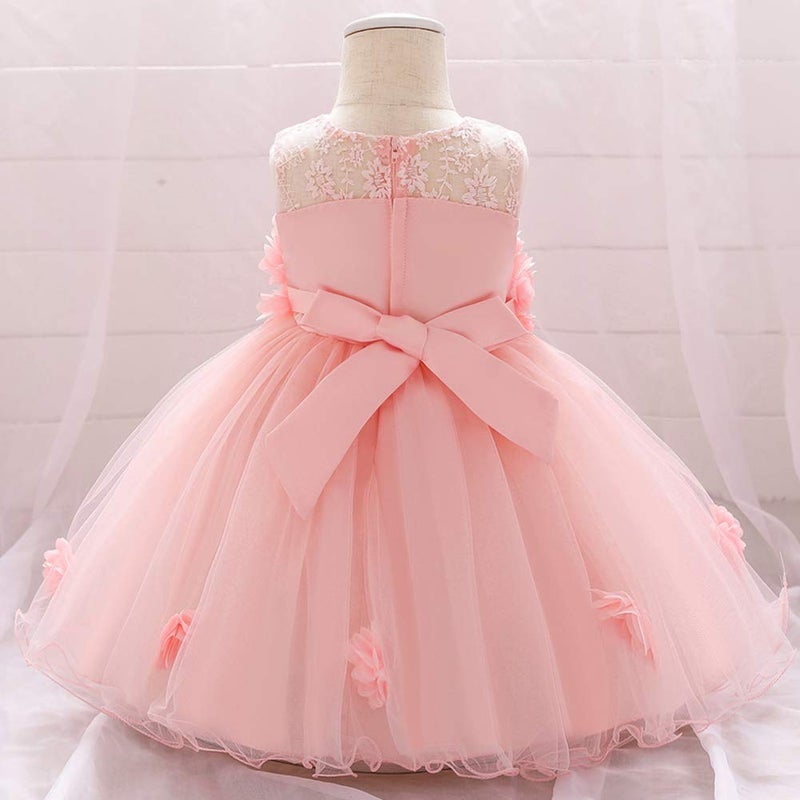 ODASDO Baby Flower Girl Dresses Infant Toddler Kids 1st 2nd Birthday Party Dress Lace Flower Embroidered Pageant Wedding Bridesmaid Evening Summer Sleeveless Princess Tutu Tulle Gown Light Pink 18-24M - Image 3